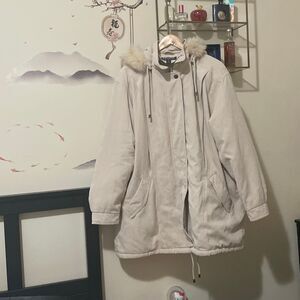 Vintage Bromley sport DuPont thermolite beige faux suede fox fur coat XXL